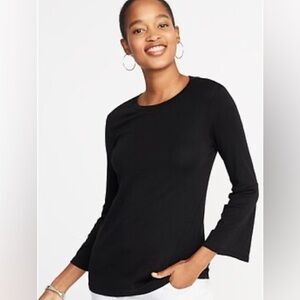 Old Navy Black Rib Knit Bell Sleeve Crewneck Top Shirt Medium